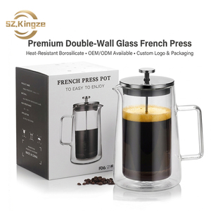 Cafetera de prensa francesa de vidrio de borosilicato de gama alta Kingze, tetera portátil de doble pared sin BPA de 350ml y 1000ml para uso doméstico - Product Image 1