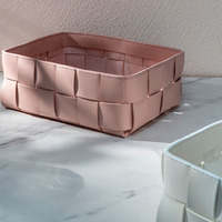 Panier en cuir PU tressé fait main de style nordique, boîte de rangement rectangulaire tendance pour bureau, organisateur de bureau décoratif pour la maison et le bureau