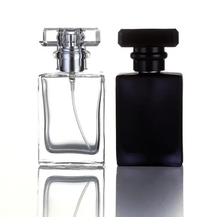 Косметическая прямоугольная матовая черная многоразовая стеклянная бутылка-распылитель для духов 30 мл 50 мл с алюминиевой крышкой