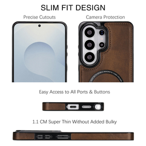 Coque de téléphone <span class=keywords><strong>Samsung</strong></span> S26 Ultra avec chargement magnétique <span class=keywords><strong>sans</strong></span> <span class=keywords><strong>fil</strong></span>, effet givré, simili cuir, compatible S25 Plus S24 S23 S22 A13 A14 A55 A26 A36 A56 - Product Image 3