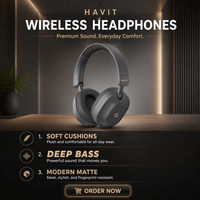 Casque sans fil Havit H668BT professionnel, pliable, 204g, 80H d'autonomie, réduction de bruit active -25dB