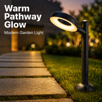 Lampe de jardin LED contemporaine à anneau unique, 12W, lumière chaude, compatible basse tension, base ronde, tube en aluminium
