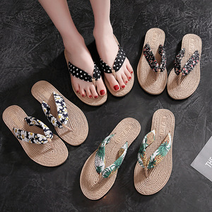 New Summer Imitation Hemp Rope Flip Flops <b>Flat</b> Hemp Sole Slippers Vacation Style Outdoor Clip Toe <b>Sandals</b> for Women Travel Use - Product Image 1