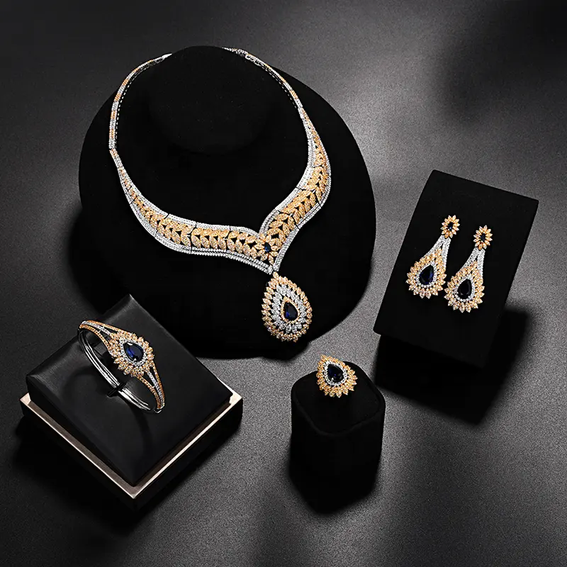 Pendientes de novia africana, collar, conjunto de joyería de Zirconia, cristal de zafiro de boda, ropa de Fénix de lujo, accesorios de joyería