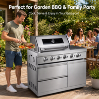 Ensemble de cuisine extérieure haut de gamme avec barbecue à gaz 8 brûleurs, évier et réfrigérateur à double porte, idéal pour la cour et la terrasse