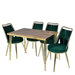 ชุดโต๊ะอาหารแบบขยายได้ทันสมัย พร้อมเก้าอี้ดีไซน์สวย 4 ตัว ท็อปทำจากแผ่นไม้อัดและกระจกนิรภัย ขาโลหะ-ผลิตที่เมืองไคเซอรี เหมาะสำหรับใช้ในบ้านและโรงแรม - Product Image 1