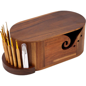Wooden Yarn Bowl Oval Shape With Lid Needle And Yarn Storage Box Simple Desktop Craft Organizer For Knitting <b>Crochet</b> - Product Image 1