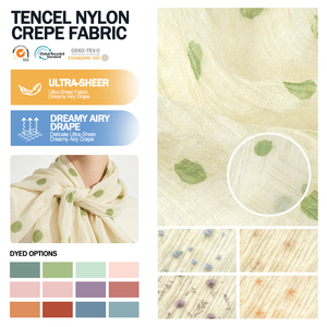 ผ้าเครปไลโอเซลล์ผสมไนลอนสีน้ำตาลลายย่นพิมพ์ลายจาก Lenzing ขายส่ง สำหรับทำชุดเดรสและเสื้อเบลาส์ - Product Image 1