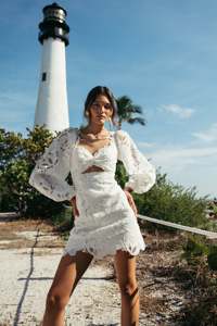 若莱WTH208别致蕾丝蝴蝶结迷你婚纱甜心长袖过膝派对礼服无背晚礼服 - Product Image 4