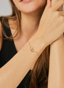 Pulsera de Doble Aro Redondo con Circonitas para Mujer, Bañada en Oro de 18K, Brazalete Minimalista Geométrico, Joyería al por Mayor, Accesorio de Moda - Product Image 2