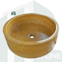 HDSTONE Évier en pierre rond moderne Travertin de granit de marbre naturel pour salle de bain Lavabo Robinet monotrou Hôtels Salle de bain