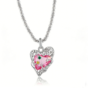 Collar con Colgante de Corazón Plateado para Mujer, con Flor Rosa de Circonia Cúbica, Cadena de Serpiente, Estilo Romántico, para Uso Diario - Product Image 3