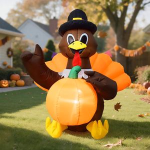 Décorations de vacances d'extérieur personnalisées, gonflables, dinde de Thanksgiving gonflable de 4 pieds avec lumières LED intégrées - Product Image 1
