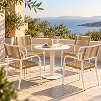 Ensemble de table à manger ronde moderne avec 4 chaises, table à dîner en métal blanc pour patio, balcon, jardin, café, meubles de jardin