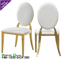 Chaise de Dîner Nordique Banquet en Acier Inoxydable Or et Blanc, Meilleures Ventes, Chaises Métalliques pour Hôtels et Événements de Mariage