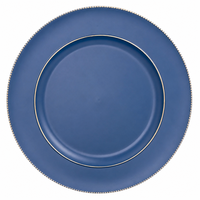 Assiettes de présentation bleues perlées rondes en plastique de 13 pouces, décoratives pour mariage, fête, Noël