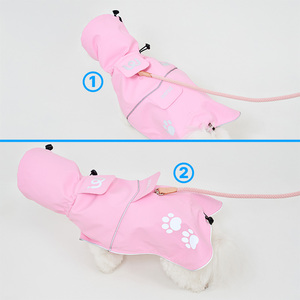 Waterproof Reflective Polyurethane Dog <b>Raincoat</b> Hooded Adjustable Cotton Lining Small Pet Clothes - Product Image 4