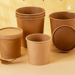 Bols jetables en papier kraft à paroi unique pour les récipients alimentaires de soupe chaude avec logo personnalisé - Product Image 1