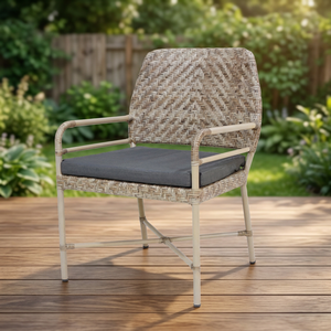 Nouvelle Chaise de Jardin Minimaliste en Corde Plate avec Coussin Gris, Mobilier d'Extérieur à Pieds Coniques, Dossier Tressé Durable, Cadre en Aluminium - Product Image 2
