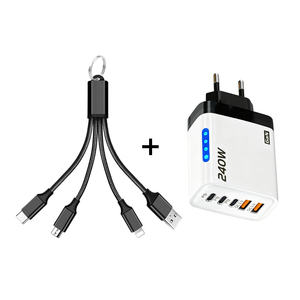 Cargador rápido de 240W con 5 puertos y paquete combinado de cable USB 3 en 1 con llavero, venta al por mayor de fábrica - Product Image 1