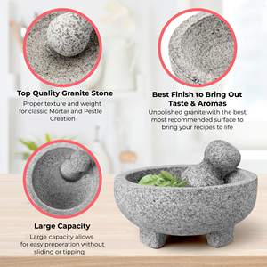 ชุดบดปูนและสาก molcajete หินแกรนิตขัดมันขนาด<span class=keywords><strong>8</strong></span>นิ้วสำหรับบดสมุนไพรซัลซ่า - Product Image 3