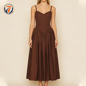 Vestido Maxi Marrón Oscuro de Alta Calidad para Mujer, Elegante, sin Tirantes, con Escote en V, Estilo Bustier, Cintura Alta, Voluminoso, Informal, Falda Personalizada - Product Image 1