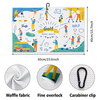 Toalha de Golfe Personalizada Dupla Face em Microfibra com Estampa por Transferência Térmica, Secagem Rápida, Mosquetão, OEM, Atacado, Fornecedor de Fábrica