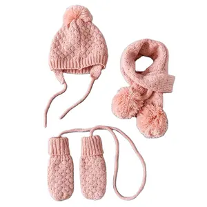겨울 도매 아기 따뜻한 모자 아크릴 장갑 장갑과 스카프 아기 따뜻한 세트 맞춤형 고품질