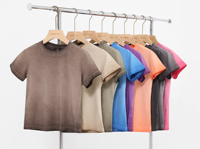 T-shirts courts décontractés à manches courtes pour femmes avec logo personnalisé, effet délavé, vente en gros, fabricant d'usine