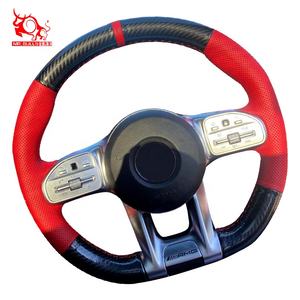 Funda de Volante de Coche de Cuero <span class=keywords><strong>Rojo</strong></span> y Fibra de Carbono DIY para Mercedes Benz AMG GT A35 A45 S AMG 4Matic 2020 - Product Image 6