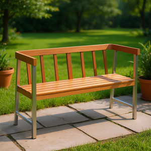 Banc en bois d'acacia Db Outdoor avec structure en acier inoxydable, design moderne, mobilier de jardin pour 2 personnes - Product Image 2