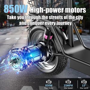 Patinete Eléctrico de 850W de Potencia Máxima para Adultos, Velocidad Máxima de 40 km/<span class=keywords><strong>h</strong></span>, Alcance de 40 km, Batería de 48V 13AH, Patinete Eléctrico Plegable de 14 Pulgadas con Asiento - Product Image 2