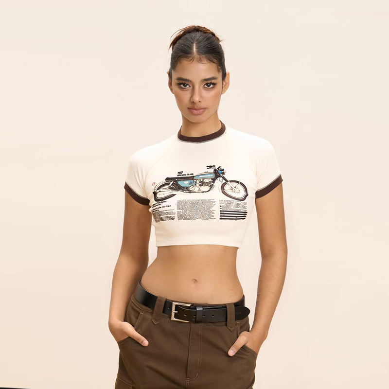 T-shirt da donna bianca a maniche corte con grafica Streetwear t-shirt da bambino in Spandex di cotone Y2K Ringer Crop Tops