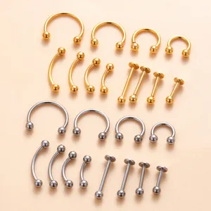 G23 Titanium Ear Piercing Jewelry ASTM F136 Internally Threaded Lip Eyebrow Ring Gold Horseshoes Nose Septum Piercings