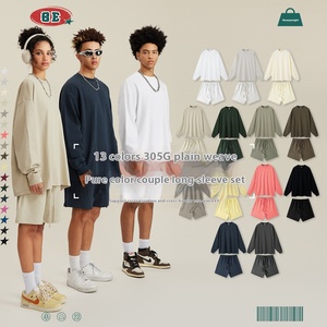 Ensemble de sport en jersey 100 % coton pour homme, collection Printemps-Automne 2026, couleur unie, taille plus, style jeune et tendance - Product Image 2