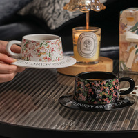 Tasses à café et soucoupes à fleurs peintes à la main Vintage français Tasse en céramique délicate créative de grande valeur