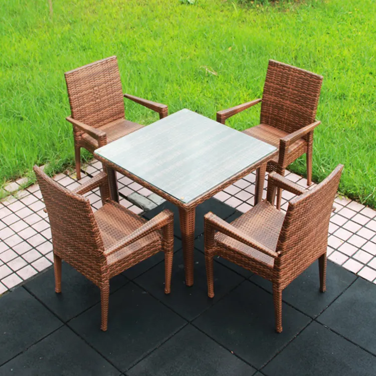 Hot Sale Garden Wicker Furniture Dining Table Balcony Rattan Chair 4 Pieces Dining Garden Set