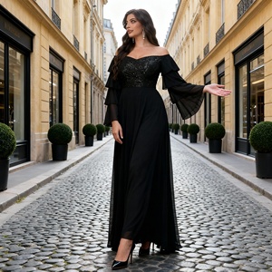 Robe Abaya de soirée élégante en polyester brodée de paillettes de qualité supérieure pour femmes musulmanes, vente en gros personnalisée - Product Image 2
