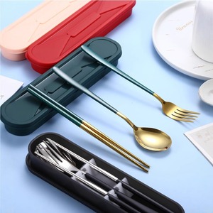Korean Style Stainless Steel Spoon Fork Chopsticks Set Emerald Green Travel Utensil Kit Easy To Carry Student Outdoor Use - Product Image 3