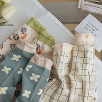 Chaussettes de compression mi-mollet pour femme, en coton et fibre de bambou, style forêt printanière, motif géométrique, tricotées, mignonnes et douces