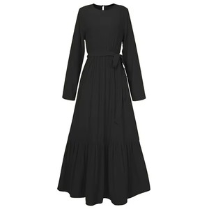 Vestidos largos vintage personalizados para mujer plisados empalmados con cinturón suelto manga larga casual señoras Maxi vestido - Product Image 6