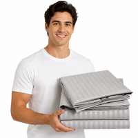 Parure de draps 4 pièces gris clair à rayures de 3 cm pour lit Queen, 300 fils, en polyester, résistante à la décoloration et au rétrécissement, literie d'hôtel, vente en gros, logo personnalisé