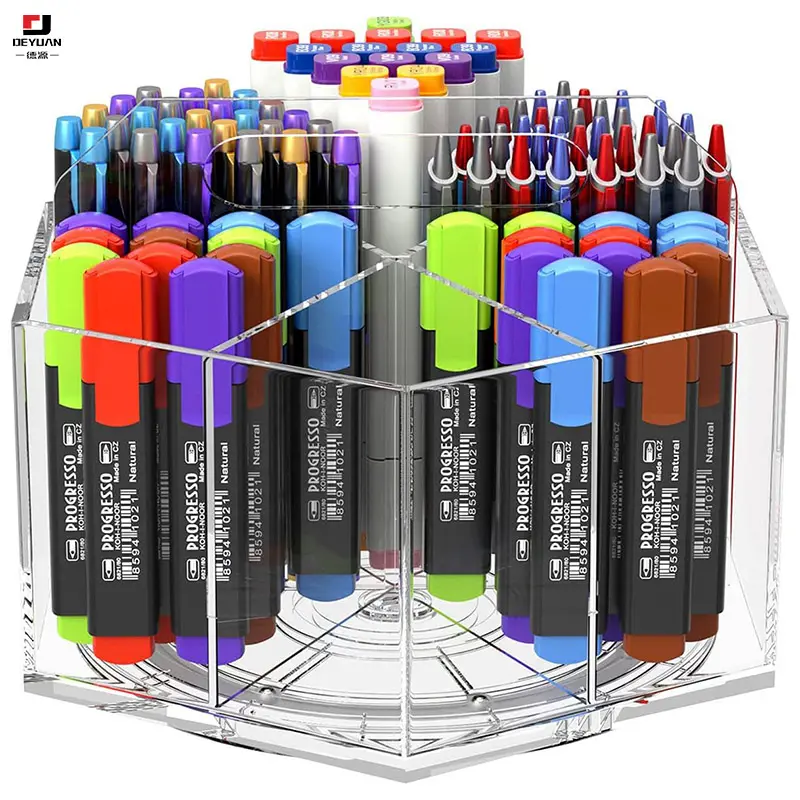 Aangepaste 360 Graden Roterende Moderne Multifunctionele Heldere Kristallen Acryl Penhouders 360 Graden Bureau Organizer Kinderen Display Rekken