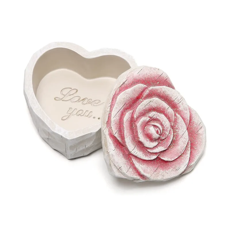 Hand-Painted Rose Trinket Holder Sculpted Hand-Painted Keepsake Box Premium Quality Heart Shaped Jewelry Box for Wedding Girl