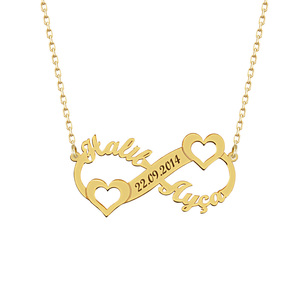 <span class=keywords><strong>Collana</strong></span> Personalizzata a Forma di Cuore <span class=keywords><strong>con</strong></span> Due <span class=keywords><strong>Nomi</strong></span> e <span class=keywords><strong>Infinito</strong></span>, Incisione Data e Numero, Gioiello in Acciaio Inossidabile Dorato per Donna, Regalo <span class=keywords><strong>con</strong></span> Nome Inciso - Product Image 1
