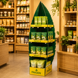Tea Display Corrugated Paper Floor <b>Stand</b> Custom <b>Print</b> For Tea Packaging Supermarket Beverage Area - Product Image 3
