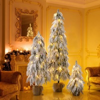 Ensemble de 3 arbres de Noël artificiels floqués pré-éclairés avec 235 lumières LED multicolores blanc chaud, 11 modes, 3FT, 4.5FT, 6FT