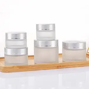 Empty 5g 10g 15g 20g 30g 50g 100g Frosted Glass Jar With Matte Silver Line Cap Cosmetic Jar Container