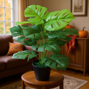 Planta Artificial de Monstera de Plástico Verde de 17.7 Pulgadas en Maceta, Hojas de Alta Simulación, Decoración Verde para Interiores para Acción de Gracias - Product Image 2