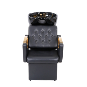 Modern siyah deri <span class=keywords><strong>Salon</strong></span> mobilya şampuan saç yıkama sandalye berber salonları için Metal kase ile - Product Image 1